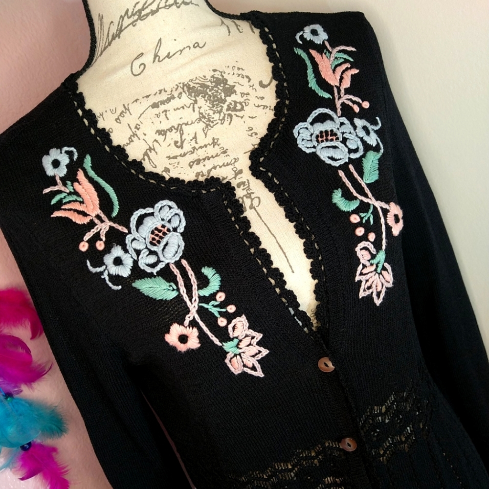 Nanette Lepore Embroidered Sheer Button up Cardigan Size S